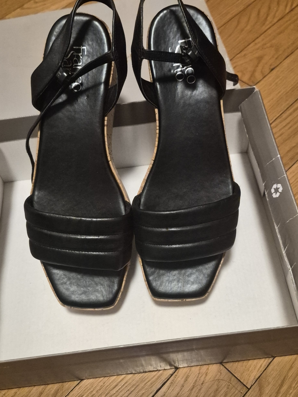 Franco Sarto Black Padded Strap Square-Toe Sandals